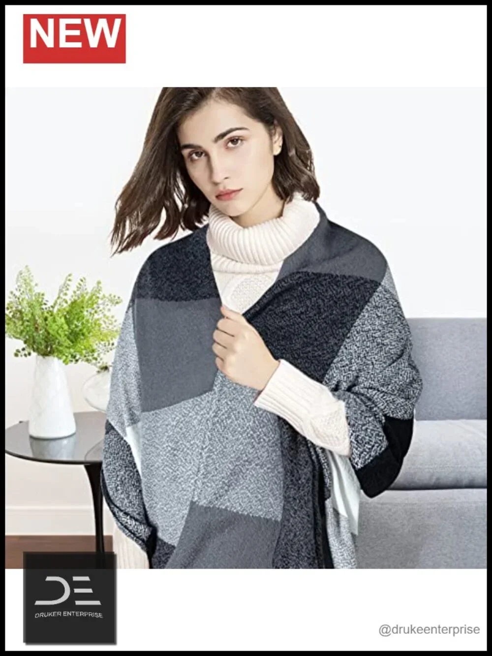 Oversized Plaid Winter Scarf Shawl Wrap Long Warm Cashmere-like Acrylic
